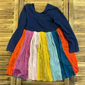 Hanna Andersson Navy Scoop & Colorful Striped Tulle Rainbow Dress Size 5 110 cm
